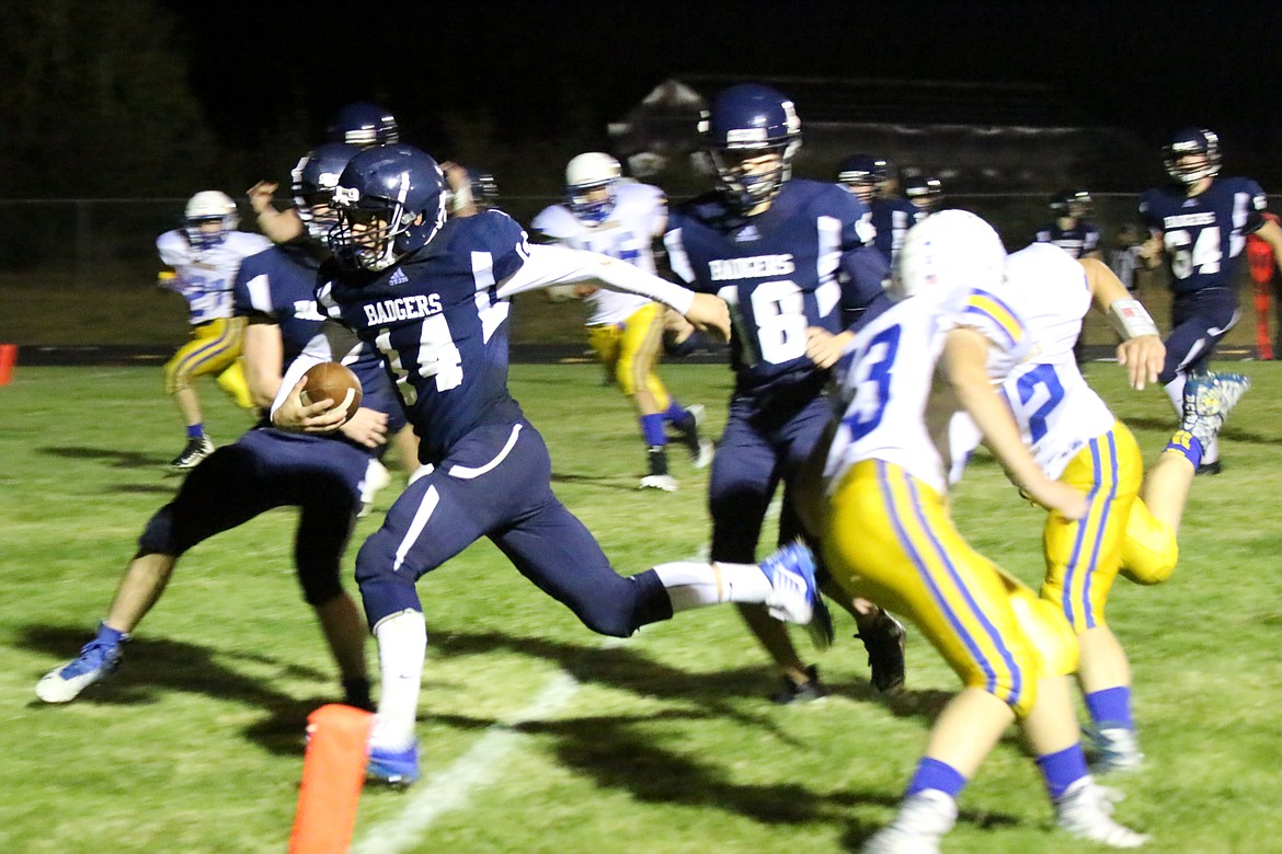 Photo by MANDI BATEMAN
Ty Bateman crosses the goal line for a 5-yard touchdown run during the Badgers&#146; 33-12 win over visiting Thompson Falls on Friday, Sept. 14.