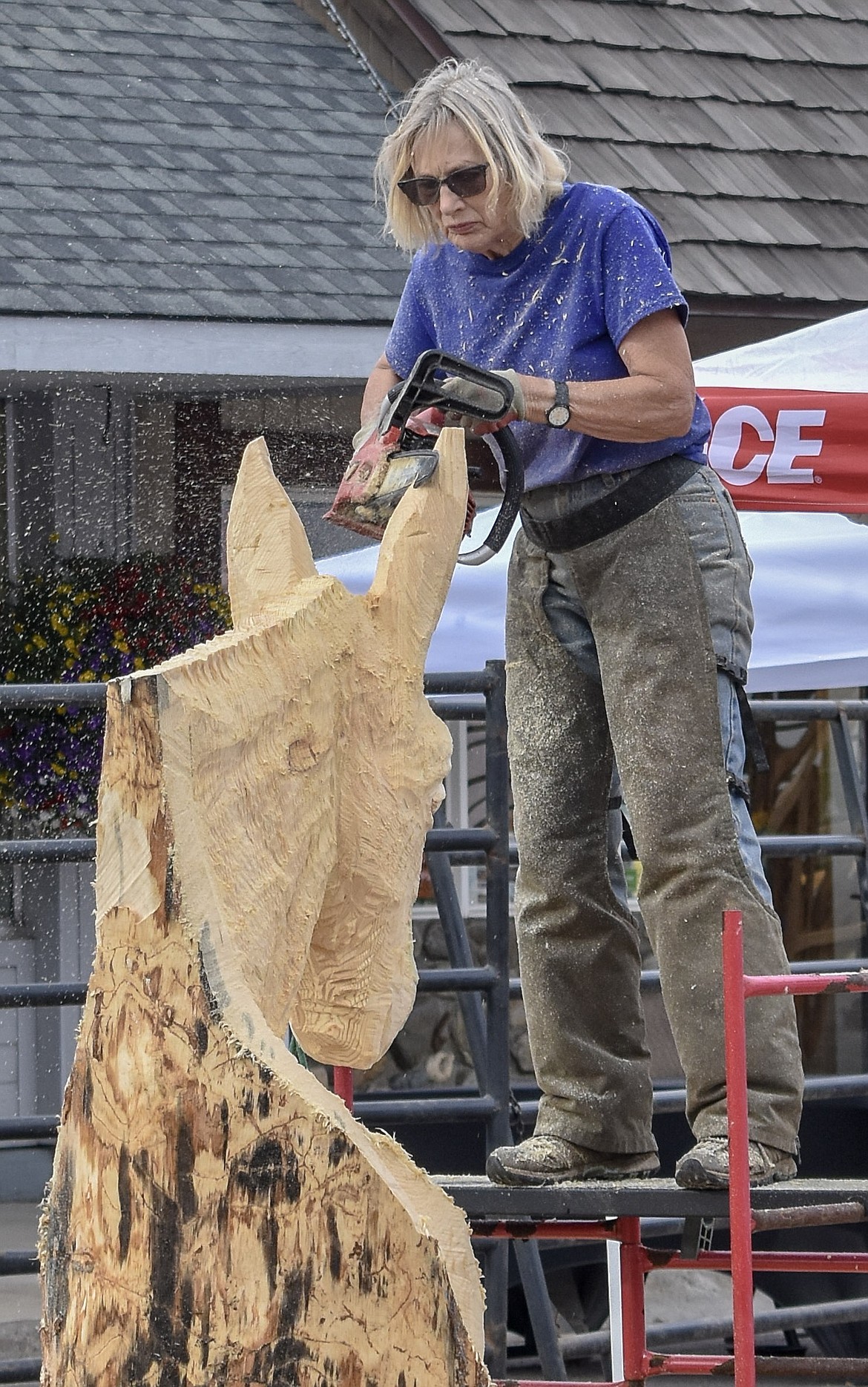 U.S. artist Susan Miller did her first chainsaw carving event in about a decade, coming out to compete in the Kootenai Country Montana Chainsaw Carving Championship. (Ben Kibbey/The Western News)