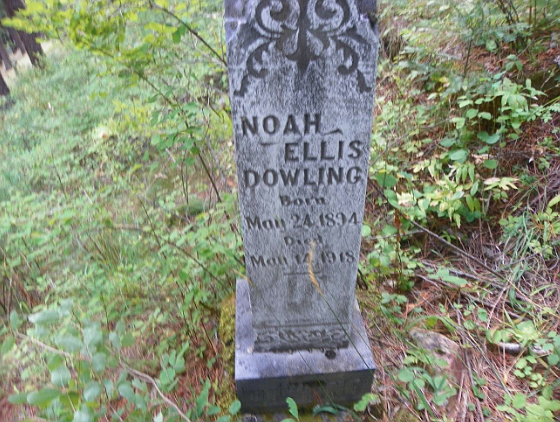 Noah Dowling&#146;s gravestone at Nine Mile Cemetery.