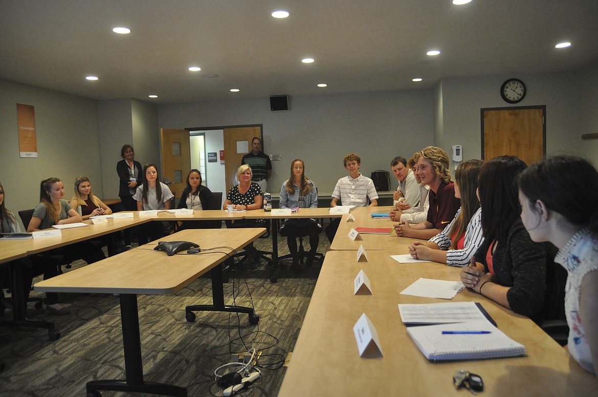 Students, Polson School District administration and Providence St. Joseph employees listen as everyone introduces themselves during an internship orientation last week. (Ashley Fox/Lake County Leader)