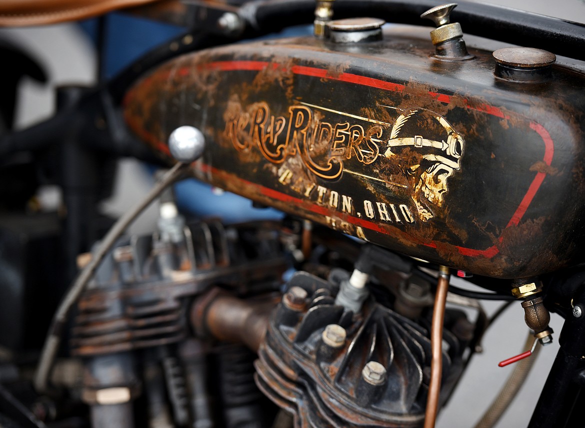 Detail of a 1924 Indian Big Chief that belongs to Jason Wadzinski of Dayton, Ohio. Wadzinski trailered his motorcycle to Portland, Maine for the start of the run and will complete the entire course wrapping up in Washington. From there he intends to send the 1924 home while he continues to tour the West, taking a scenic ride that will include California and Death Valley before returning to Ohio.