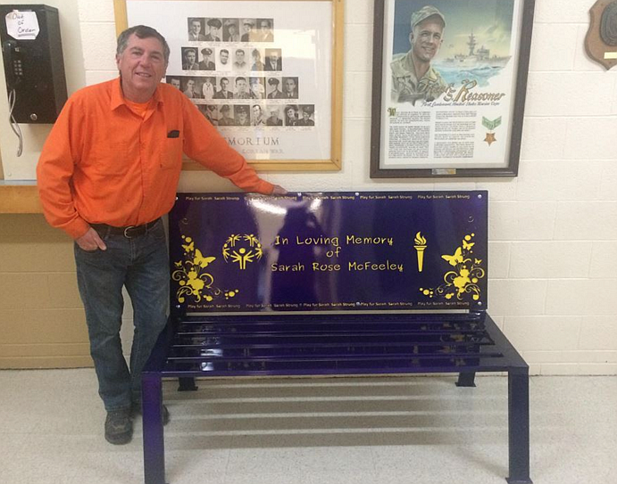 Courtesy photo
Jim McFeeley next to the bench that was built and dedicated in his daughter&#146;s memory.