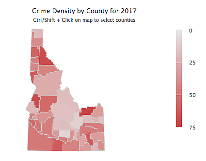 Shoshone County ranks third in overall crime density with 68.37.