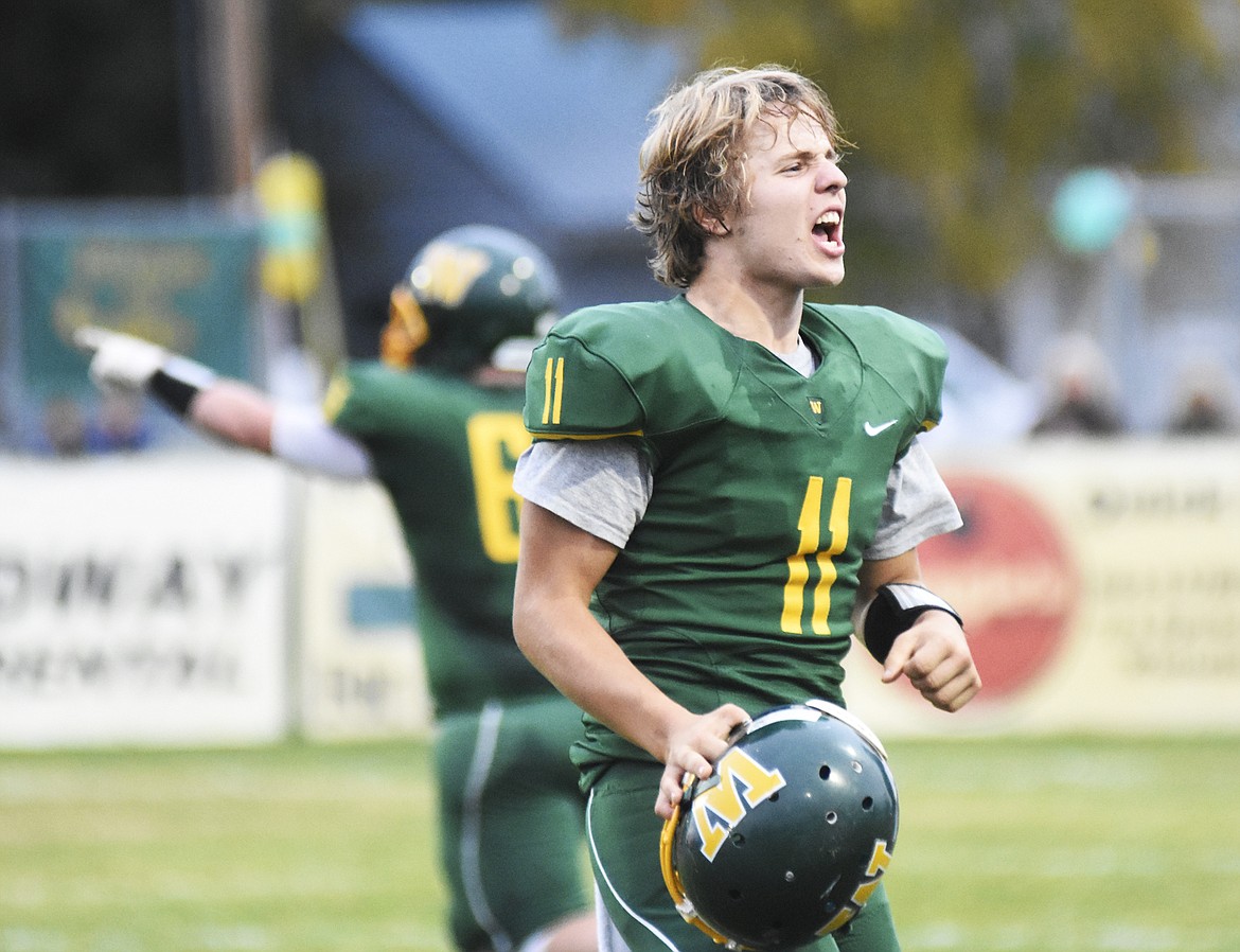 Quarterback Mark Anderson celebrates a Bulldogs touchdown during Friday's 37-6 homecoming win over Browning.