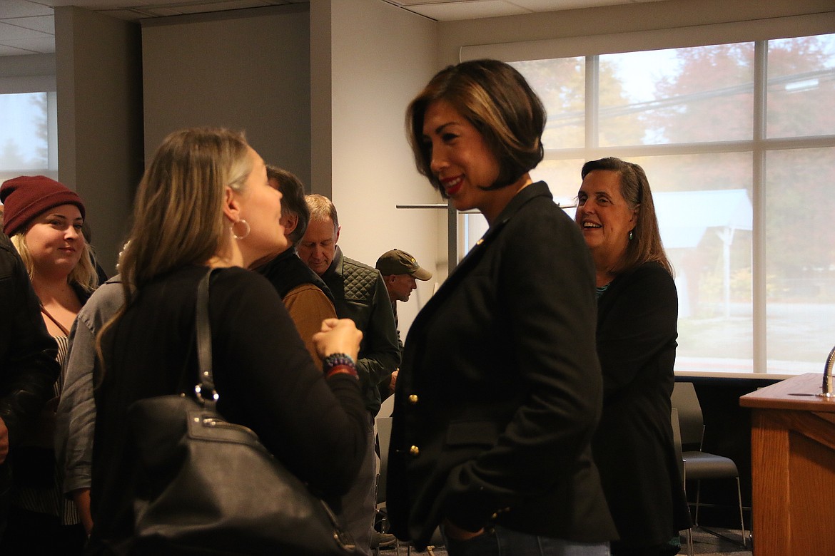 (Photo by MARY MALONE)
Paulette Jordan, Democratic nominee for Idaho governor, paid a visit to Sandpoint on Friday, where she addressed a packed room at the East Bonner County Library District.