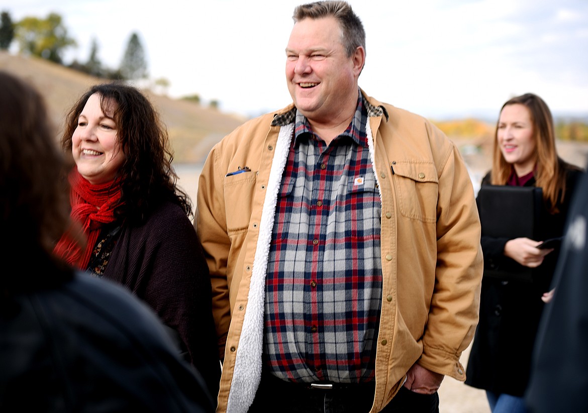 Senator Jon Tester speaks with attendees of the Glacier Rail Park Grand Opening Ceremony on Monday, October 8, in Kalispell.(Brenda Ahearn/Daily Inter Lake)