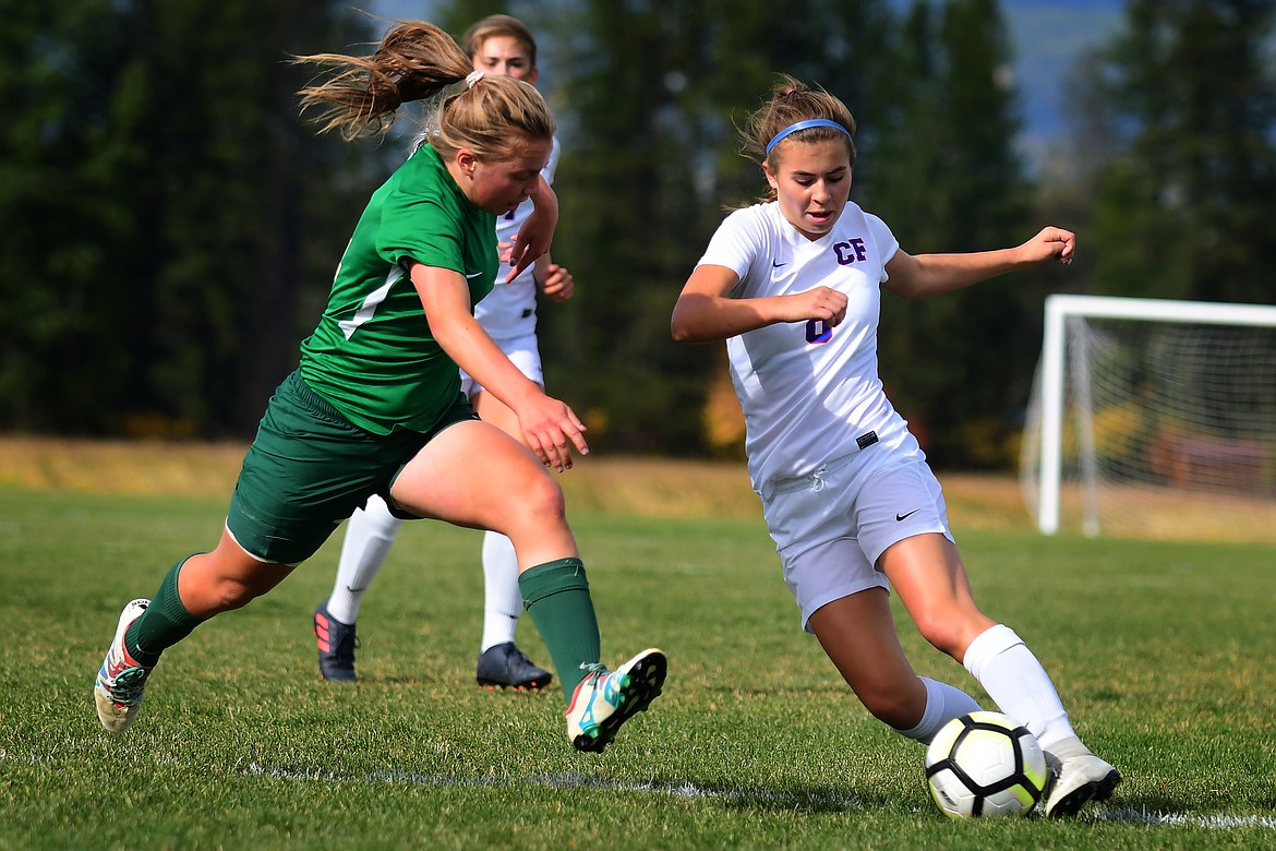 Cheyanne Johnston-Heinz makes a move against Whitefish Thursday. The Kats downed the Lady Bulldogs, 3-0. (Jeremy Weber photo)