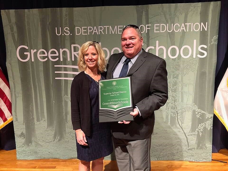 Superior Superintendent Scott Kinney and his wife, Ann, recently traveled to Washington, D.C., to receive the 2018 Green Ribbon Award for the school. (Photo courtesy of Superior School)