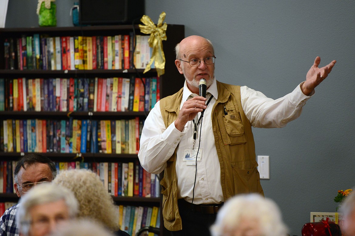 Steve Bicknell, president of the board at the Kalispell Senior Center, speaks during the 50th anniversary open house on Thursday. (Casey Kreider/Daily Inter Lake)