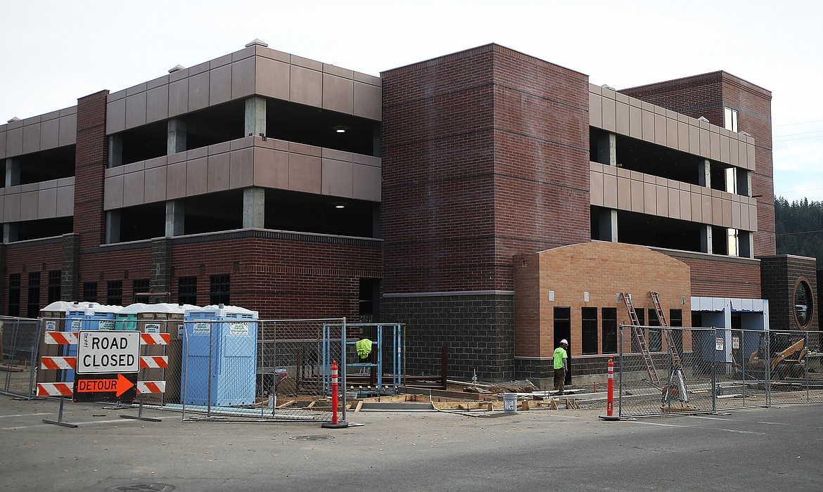 LOREN BENOIT/Press
The city&#146;s four-story parking garage on Coeur d&#146;Alene Avenue between Third and Fourth streets is slated for completion within a few weeks with an approved fee schedule for two hours free parking in the garage and $1 for each additional hour.