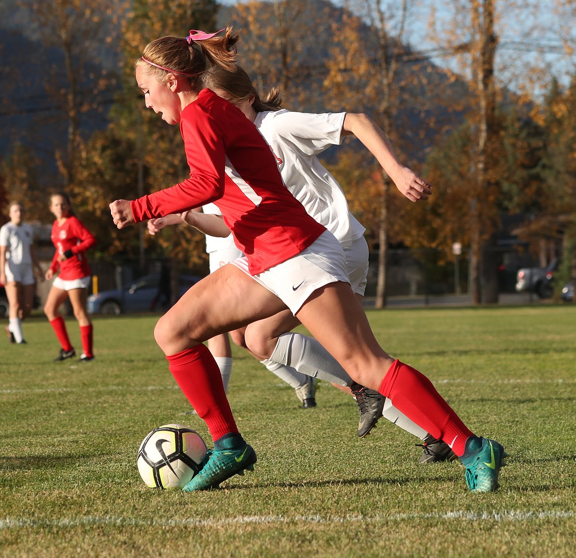 (Photo by ERIC PLUMMER)
Sandpoint junior forward Emi Lynch and the Bulldogs will kick off the 4A Idaho state girls soccer tournament this morning at 9 a.m. at Lake City.