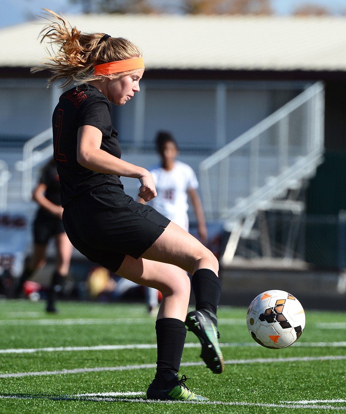 Flathead's Elena Jimenez (2) scores a second-half goal against Helena High at Legends Stadium on Thursday. (Casey Kreider/Daily Inter Lake)