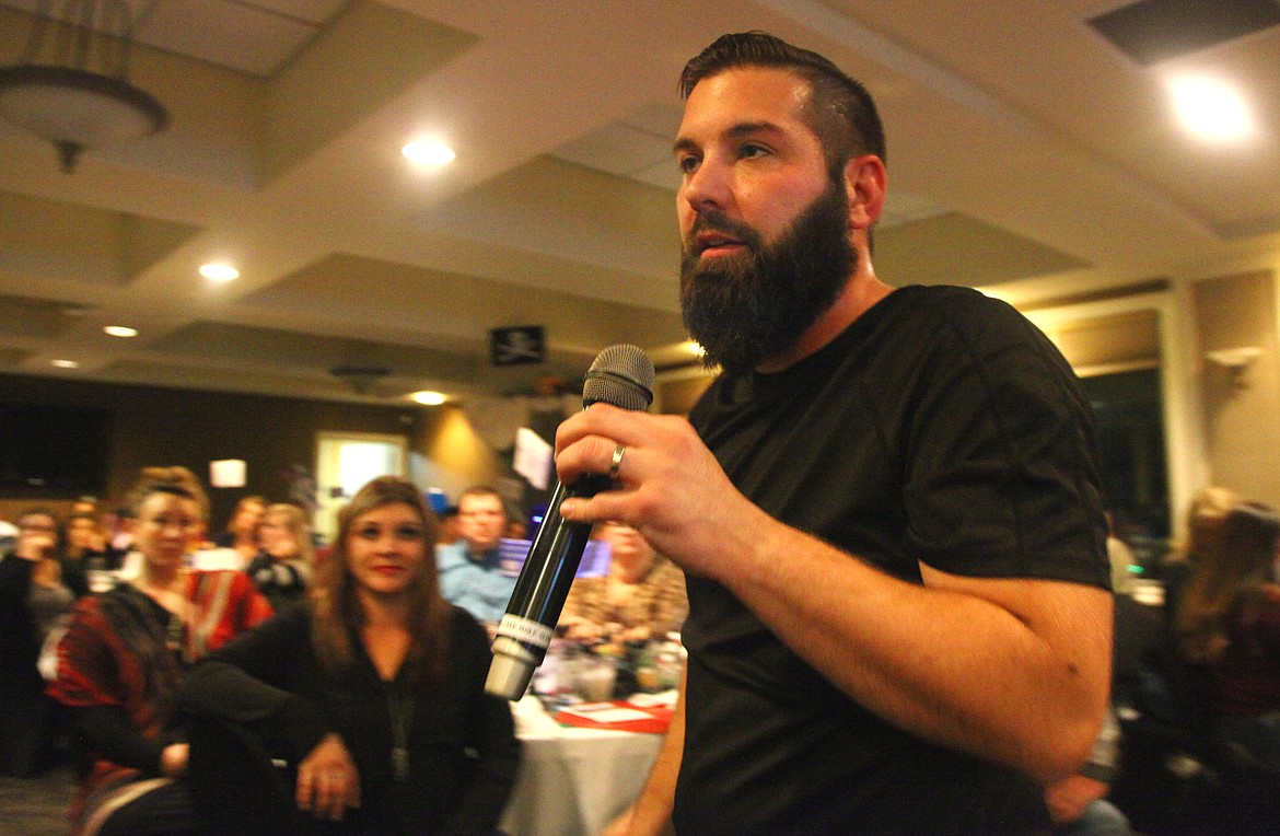 Rodney Harwood/Columbia Basin Herald
Keynote speaker Josh Allison, founder of ThinkCafe, addressed an estimated 160 people at the 77th annual Moses Lake Chamber of Commerce banquet.