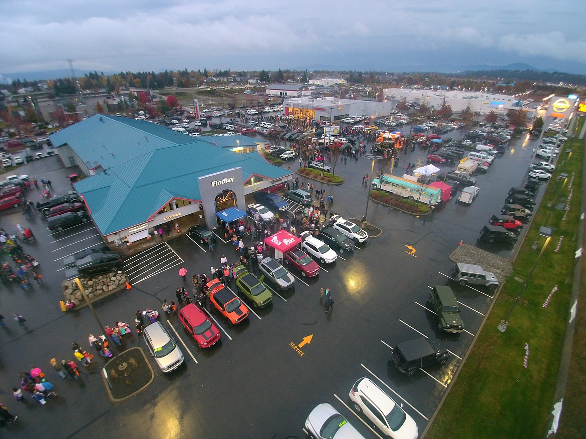 An aerial view of the I-90 Autoplex Trunk-n-Treat shows plenty of cars just waiting for kids and families to come by and fill their bags with goodies during the 2017 event. Trunks open for the fourth annual I-90 Autoplex Trunk-n-Treat at 5:30 p.m. Saturday, Oct. 27. (Courtesy photo)