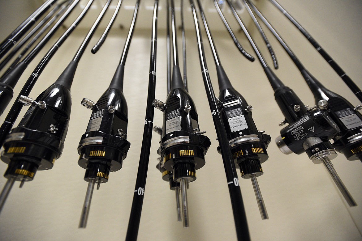 Endoscopes hang inside a cabinet during a tour of the Kalispell Regional Medical Center Digestive Health Institute on Wednesday, Oct. 10. (Casey Kreider/Daily Inter Lake)
