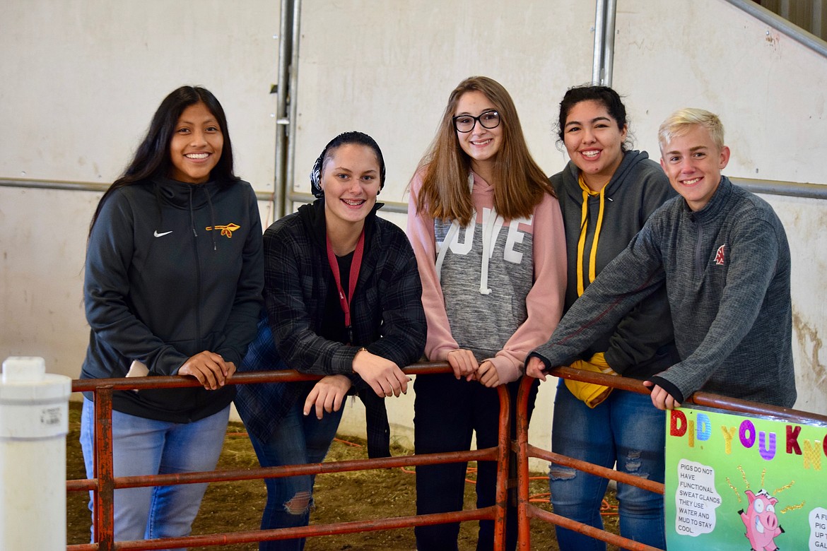 Charles H. Featherstone/Columbia Basin Herald
MLHS Sophomores Briseida Cortez, Saya Laibel, Taylor Strawn, Guadalupe Chavarria and Braiden Kling take a breather between groups of first graders.