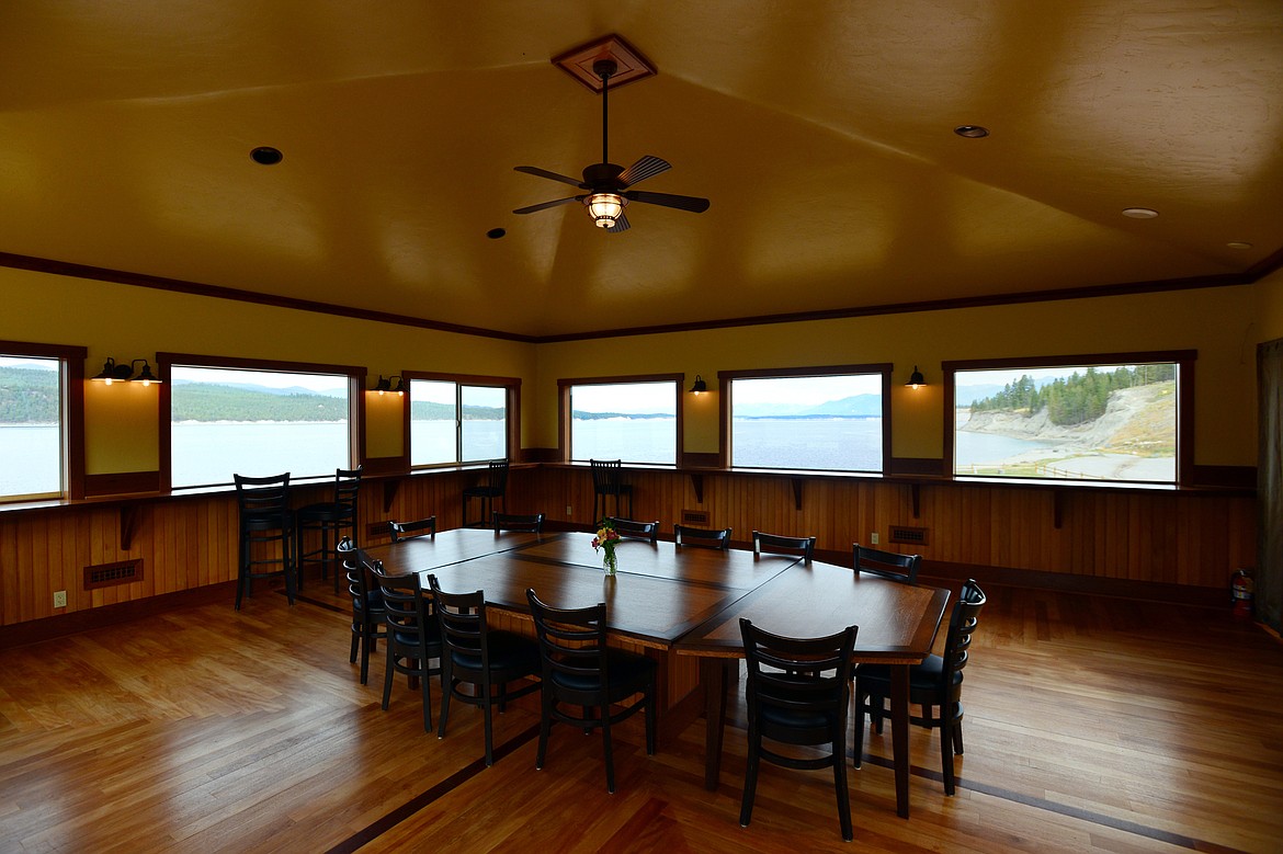 A spacious upstairs dining area with a view over Lake Koocanusa in the restaurant at Abayance Bay Marina in Rexford on Sept. 26. (Casey Kreider/Daily Inter Lake)