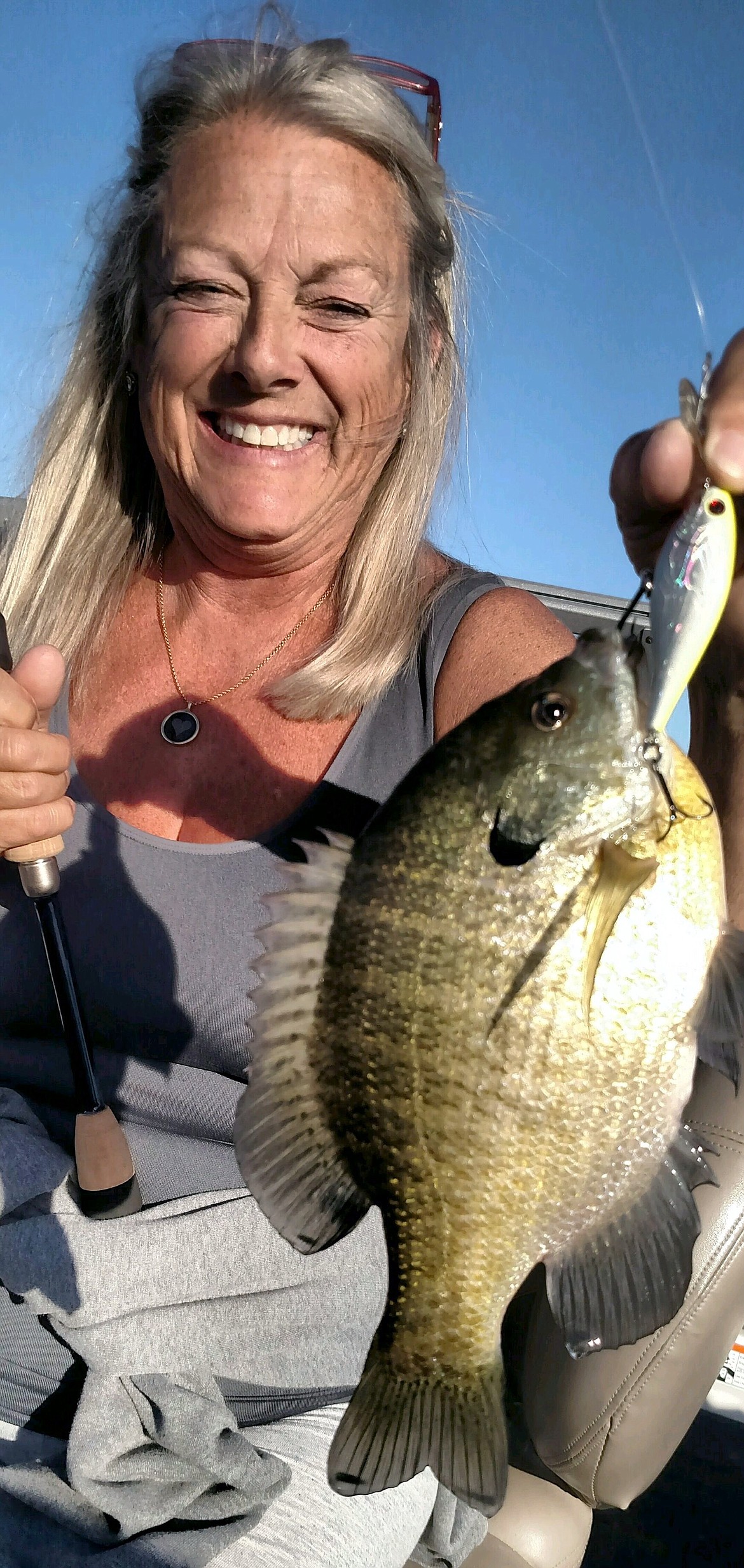 MarDon Resort/Courtesy photo
Debbie Daniels caught this big bluegill trolling a Flicker Shad on the face of the sand dunes.