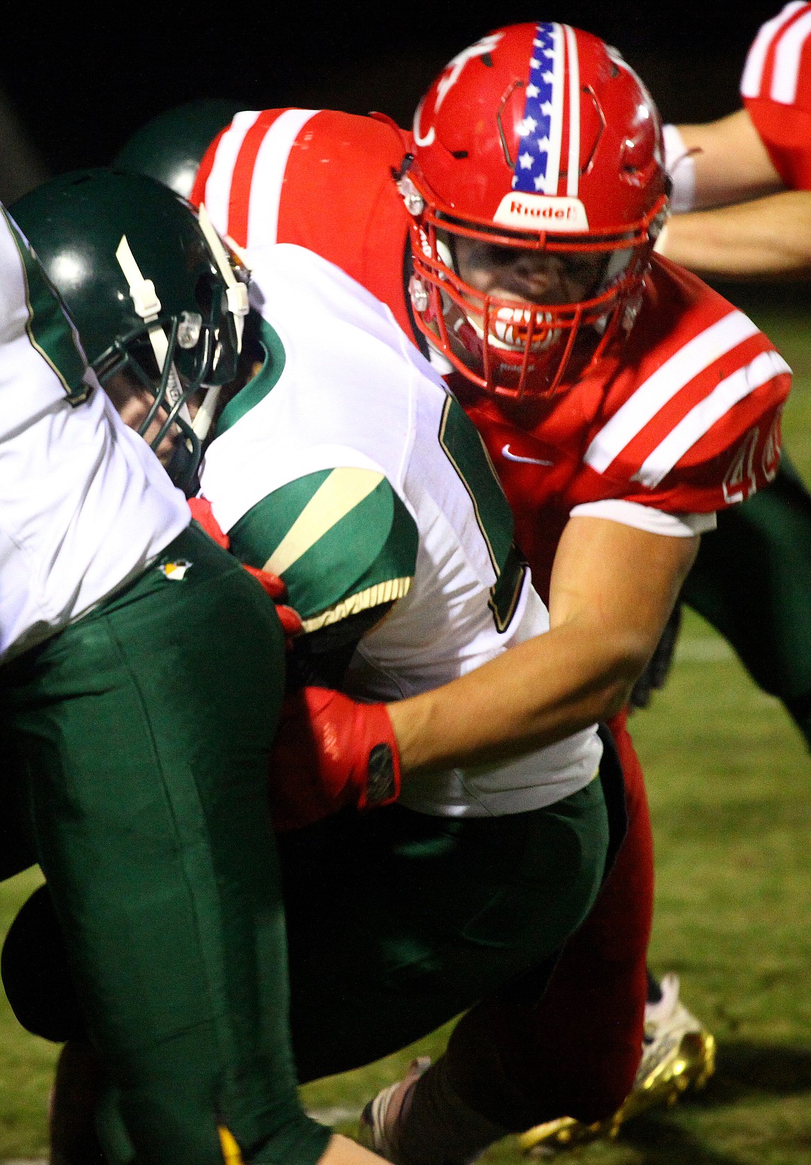 Rodney Harwood/Columbia Basin HeraldOthello defensive end Isaiah Perez is just a junior, but already proving to be one of the most sought after NCAA Division I recruits in Central Washington. On the defensive side, he is a ferocious pass rusher and run stopper, pictured here making a sack during the Quincy game.