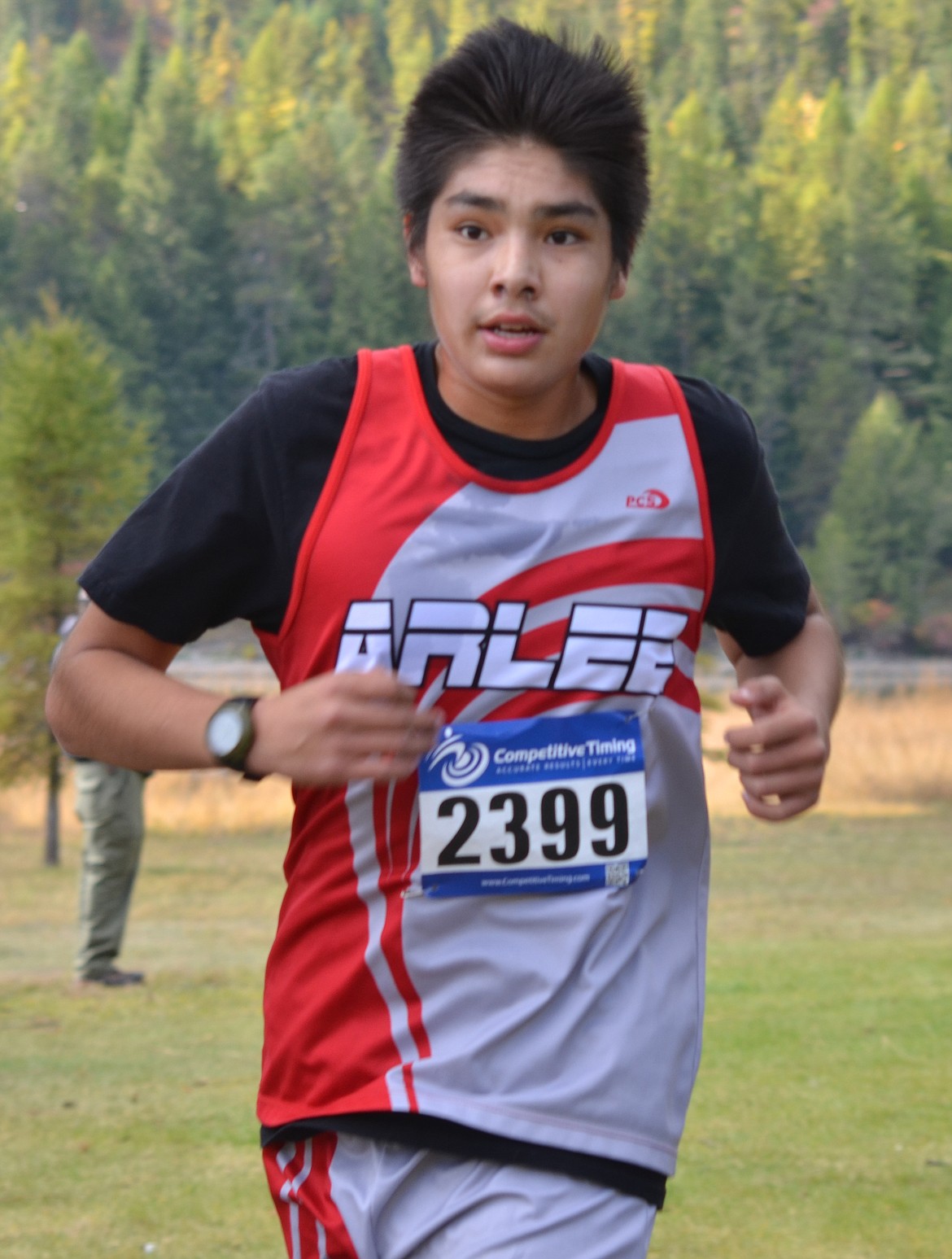 Billy Fisher of Arlee finished in first place among Class C runners at the Western Divisional last Saturday in Thompson Falls. Teammates Connor Koenig and Jason Miller were first and second, respectively. (Erin Jusseaume/Clark Fork Valley Press)