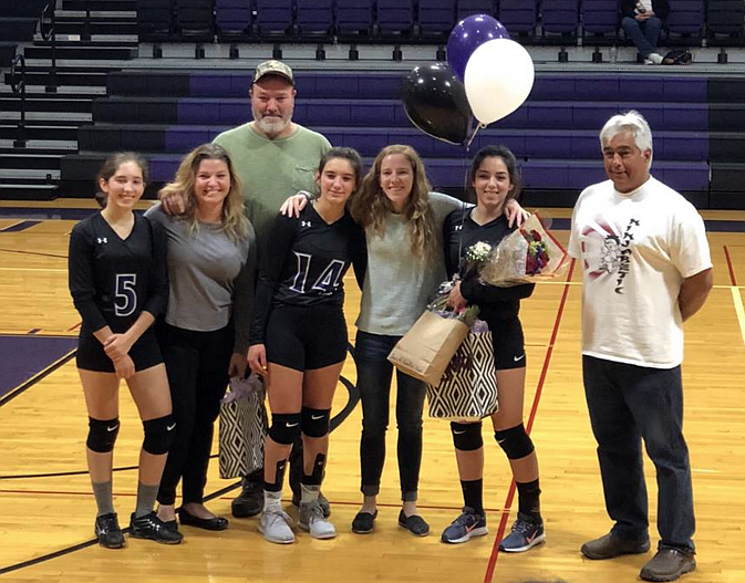 Courtesy photo/
The Mullan volleyball program had only one senior. Ms. Sydnie Cote. She is pictured with her family (holding the balloons) during Mullan&#146;s senior night ceremony.