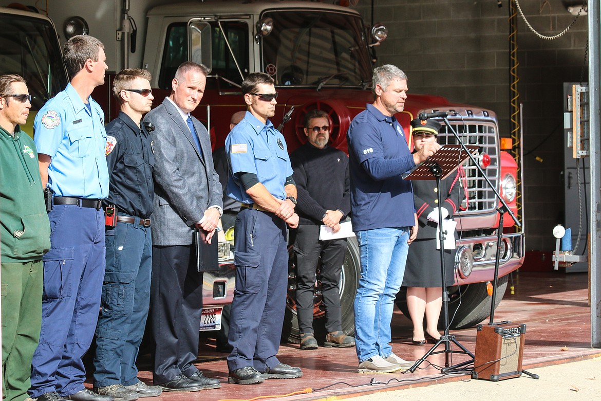 Photo by MANDI BATEMAN
Hall Mountain Firfighter Marty Steinhagen reading from the 2018 Line of Duty Death (LODD) memorial list.