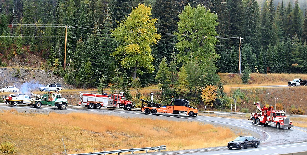 Nearly 30 emergency vehicles, tow trucks, cars, pickup and semi-trucks started a procession from Lookout Pass to Superior in honor of William Mellen, who passed away on Sept. 14.