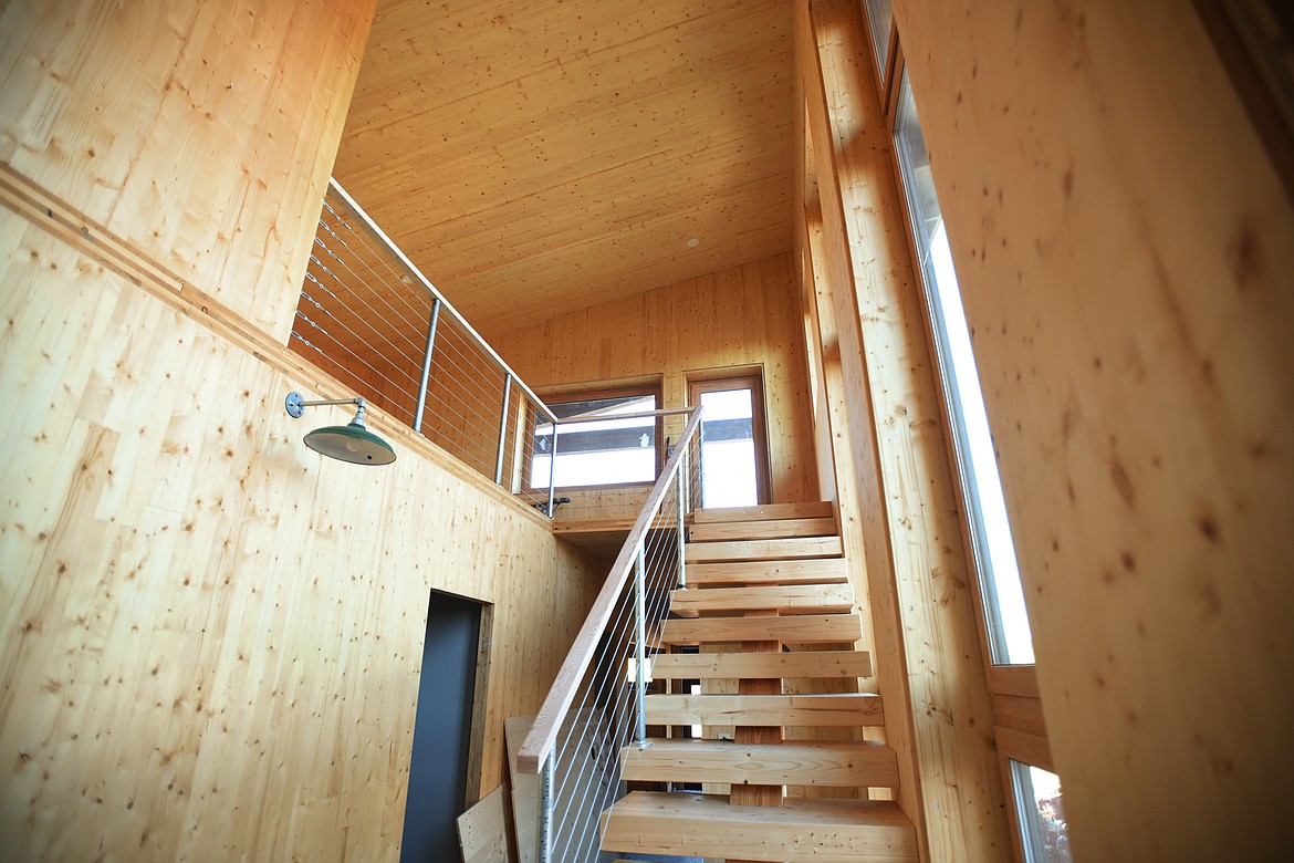 Interior view of the cross-laminated timber home of Jake Christiansen and Yvonne May.(Brenda Ahearn/Daily Inter Lake)