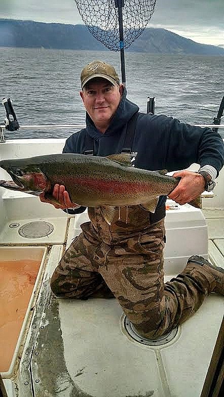 Courtesy photo
Kevin Moore holds a 15.56-pound rainbow trout he caught during the Lake Pend Oreille Idaho Club&#146;s Fall Fishing Derby.