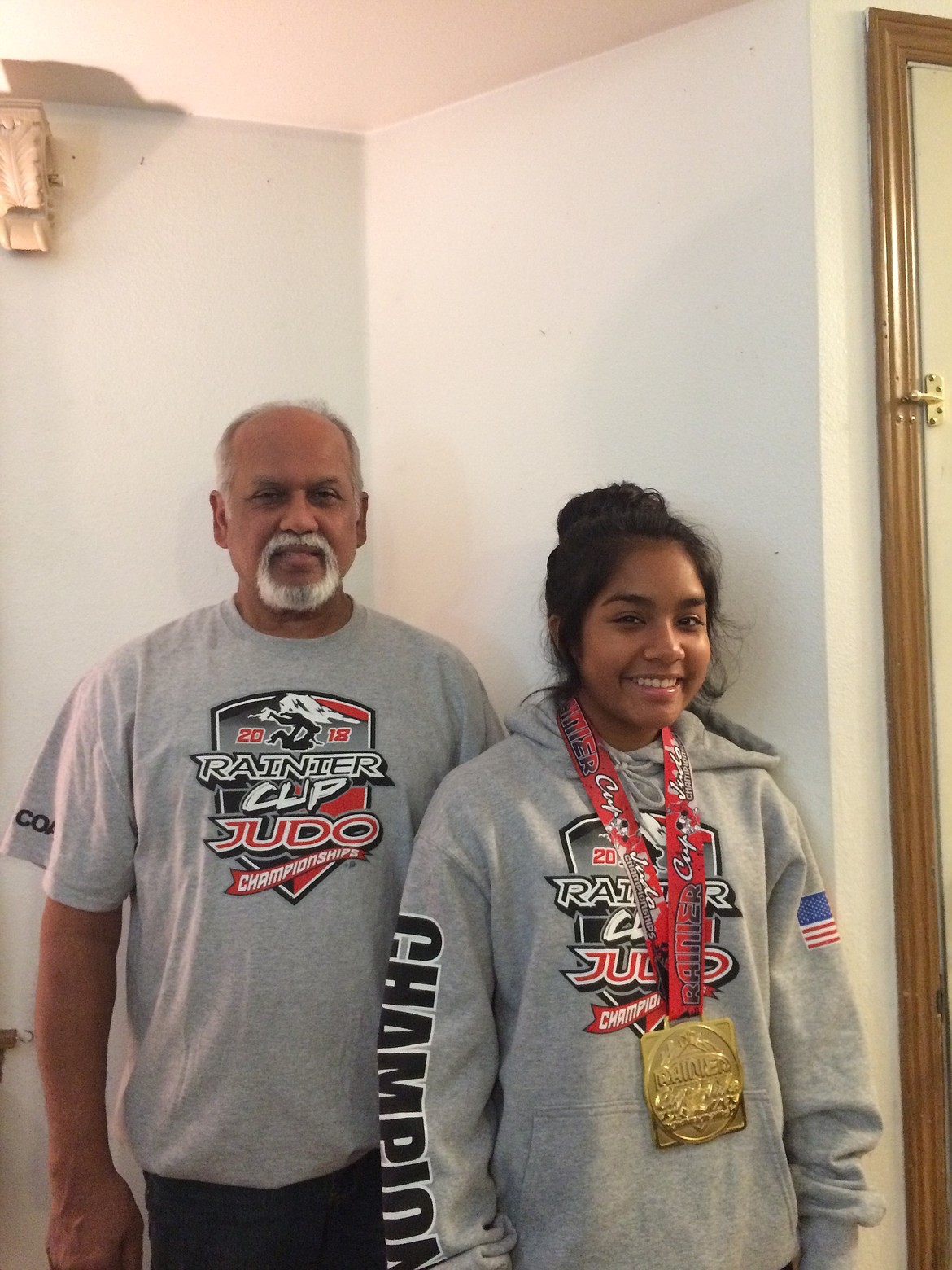 Courtesy photo
Goshinjitsu Martial Art School at Forge Fitness Center in Post Falls competed in the 2018 Rainier Cup Judo Championship in Lakewood, Wash., on Oct. 20. At right is Raji Singh, gold medal winner, pictured with her coach Bijay Singh.