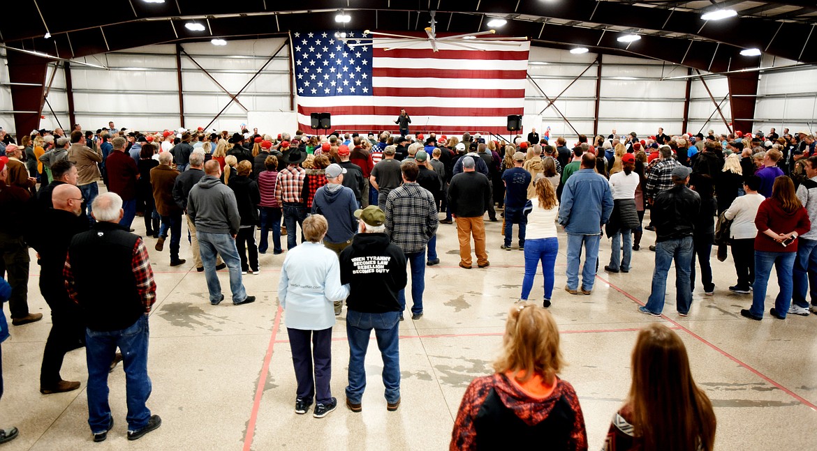 A crowd gathered at the Expo Building at the Flathead County Fairgrounds for the Montana Victory Tour on Saturday morning, October 27, at the Expo Building at the Flathead County Fairgrounds.(Brenda Ahearn/Daily Inter Lake)