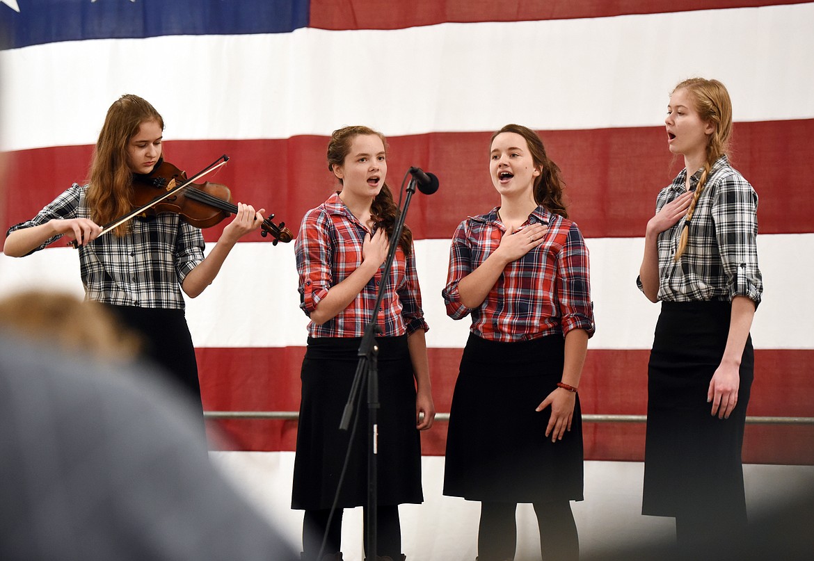 Singing of the National Anthem at the Montana Victory Tour on Saturday morning, October 27, at the Expo Building at the Flathead County Fairgrounds.(Brenda Ahearn/Daily Inter Lake)