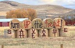 Round hay bales are being put to good use supporting the Hot Springs High School football and volleyball teams just outside Hot Springs. The Savage Heat defeated Denton-Geyser-Standord 49-24 in the first round of the Class C 6-man state playoffs. Hot Springs hosts Jordan in the state quarterfinals. (Courtesy photo)