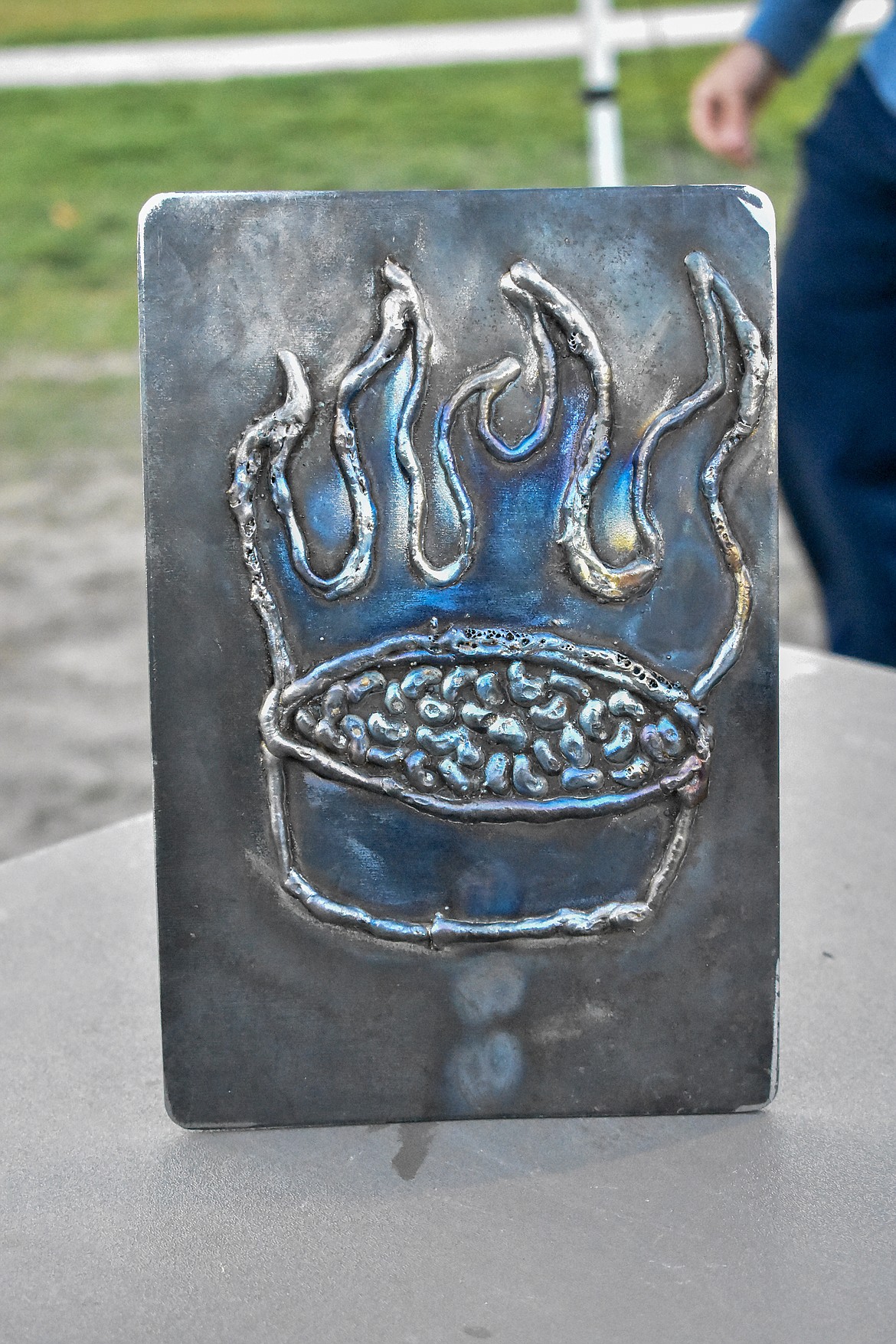 The Troy High School department with the most votes for their chili on Friday received this trophy, made by students Creedence Martin and Sarah Shadden in Jeff Thill&#146;s industrial arts class. The winner this year was the administrative department. (Ben Kibbey/The Western News)