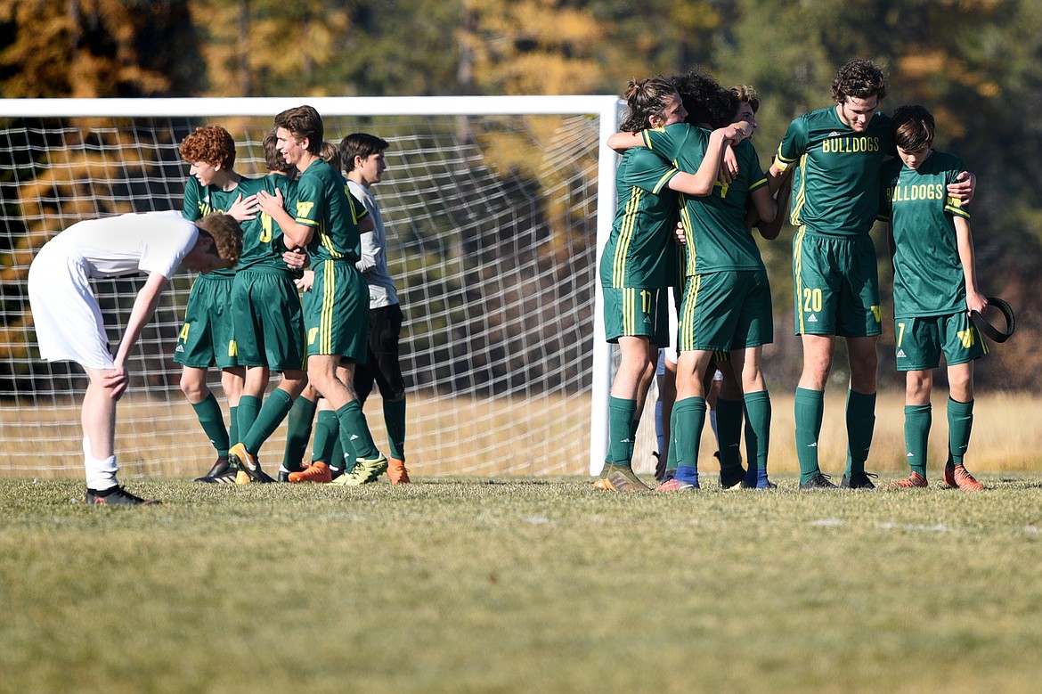 Whitefish celebrates after a 1-0 victory over Frenchtown in a state semifinal matchup at Smith Fields in Whitefish on Saturday. (Casey Kreider/Daily Inter Lake)