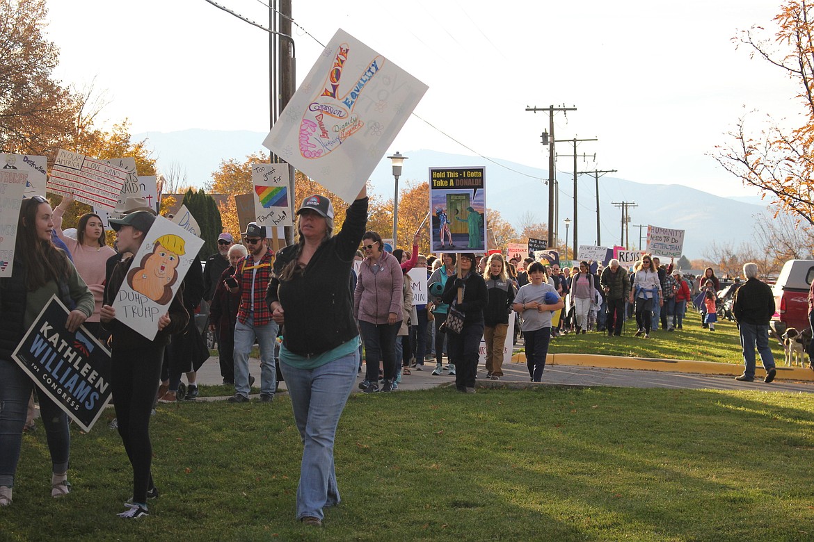 A &#147;Love Trumps Hate&#148; protest rally was held at Playfair Park on Oct. 18. Approximately 1,500 people marched from the park to the Missoula Fairgrounds. (Kathleen Woodford photos/Mineral Independent)