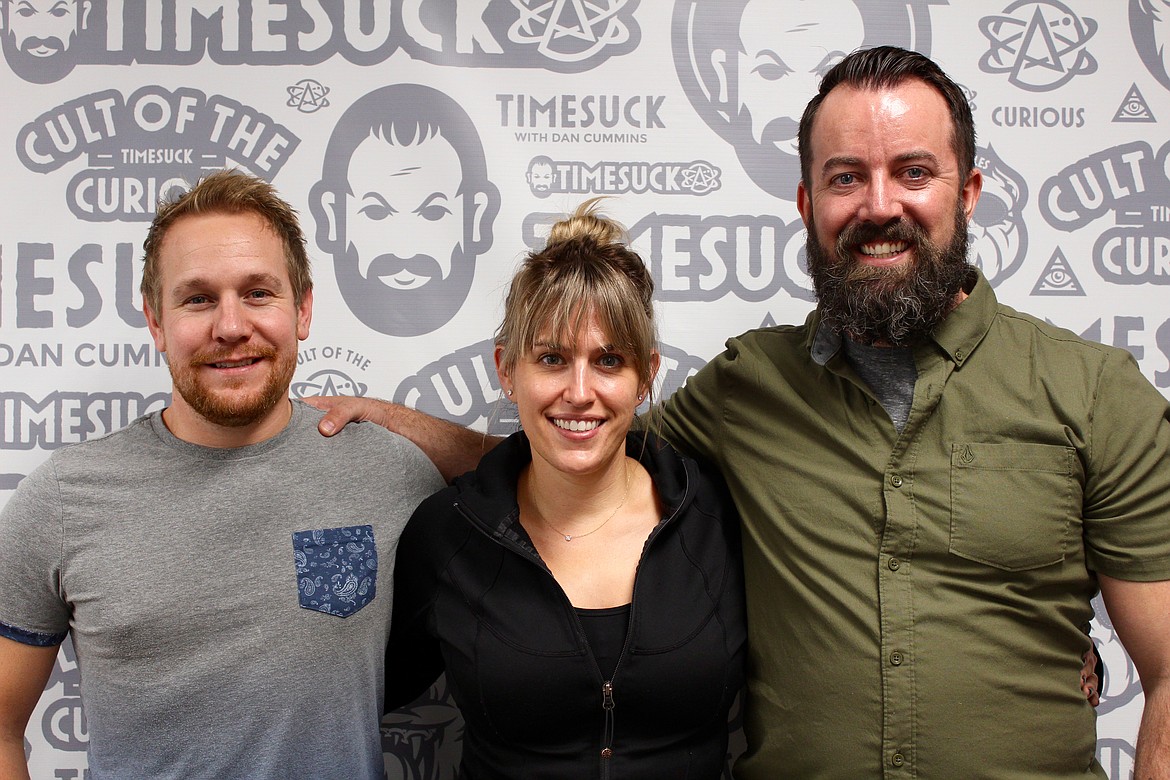The &#147;Timesuck&#148; team of Joe Paisley, left, Lynze Cummins and Dan Cummins. The three handle just about every aspect of creating and producing the podcast from start to finish.