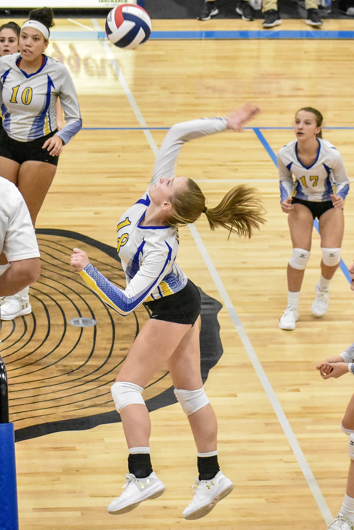 Libby senior Jessika Jones goes for a kill during the second set against Whitefish Saturday, as the Lady Loggers went on to win the 2018-2019 Northwest A District Championship in three. (Ben Kibbey/The Western News)