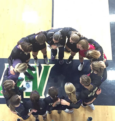 Courtesy photo
Coach Steph Brunner gives her squad some advice before they take the floor during the 3A State Tournament. The Wildcats lost their first two matches.