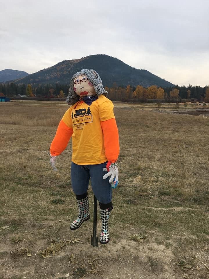 The female part (aka Leslie) of the Gold Nugget RV Park scare crow duo won third place at the St. Regis Scarecrow Contest. Made by Mark and Leslie Leenhouts, she even wore a pair of &#147;ghoulashes&#148;. (Photo courtesy of Mark and Leslie Lennouts)