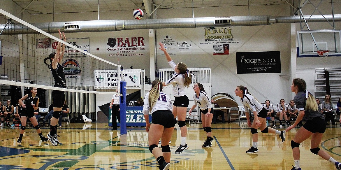 The Clark Fork Lady Mountain Cats faced #1 seed Seeley-Swan in the Championship game at the District 13C Tournament on Oct. 27. They lost, 15-25, 17-25, 15-25, but then won the challenge match, 25-18, 14-25, 25-23, 25-17 and move to the divisional this weekend at Manhattan Christian.