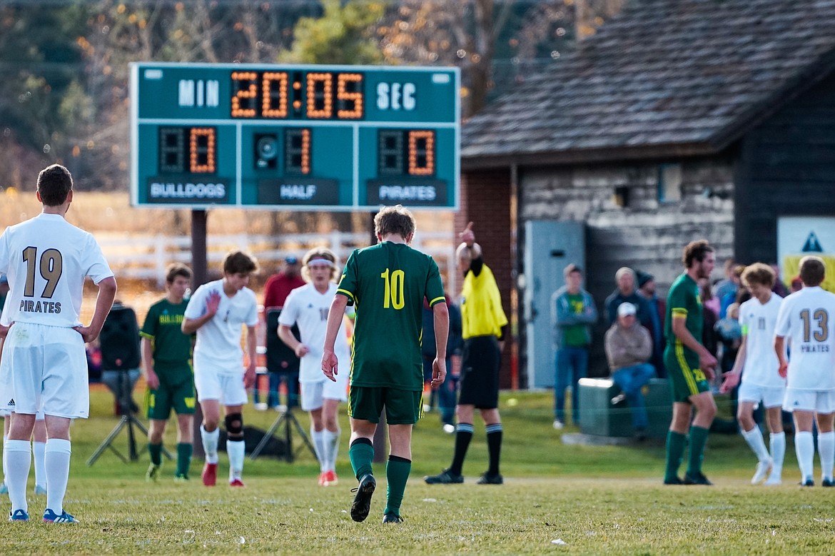 Casey Shneider catches a breath during the Class A state title match against Polson on Saturday.