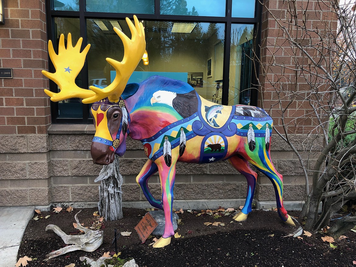 The &quot;Coeur d'Moose&quot; is a colorful presence on the Century 21 property on a gray Tuesday afternoon in Coeur d'Alene. A blank fiberglass moose was created using the same cast that made &quot;Coeur d'Moose&quot; and others during the EXCEL Foundation's &quot;No Moose Left Behind&quot; public art project in 2004. The blank moose will be auctioned off Saturday during EXCEL's Big Event in the Best Western Plus Coeur d'Alene Inn and the winning bidder will work with a local artist to plan its design. (Courtesy photo)