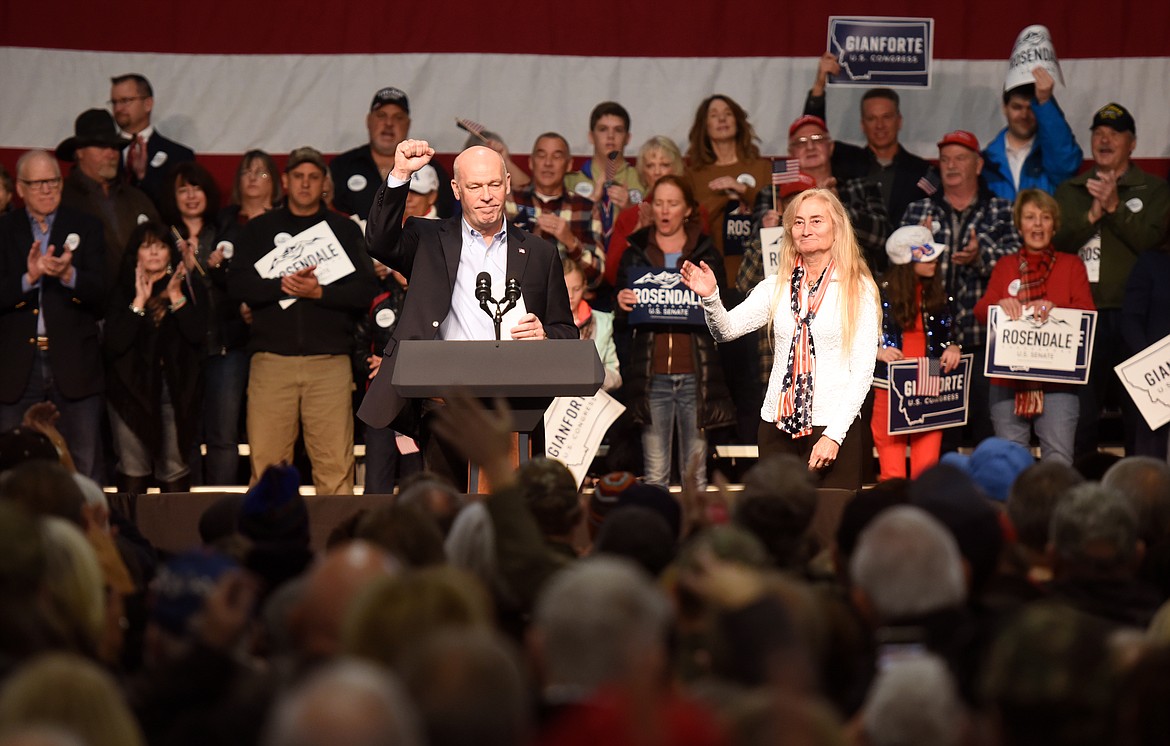 Congressman Greg Gianforte and his wife at the Get Out the Vote Rally in Kalispell, Montana, on Monday, November 5.&#160;(Brenda Ahearn/Daily Inter Lake)