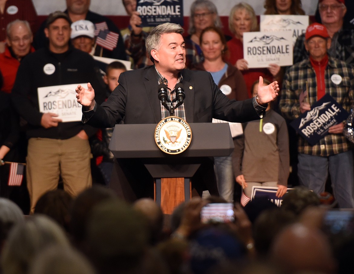 Senator Cory Gardner from Colorado speaking at the Get Out the Vote Rally in Kalispell, Montana, on Monday, November 5.&#160;(Brenda Ahearn/Daily Inter Lake)