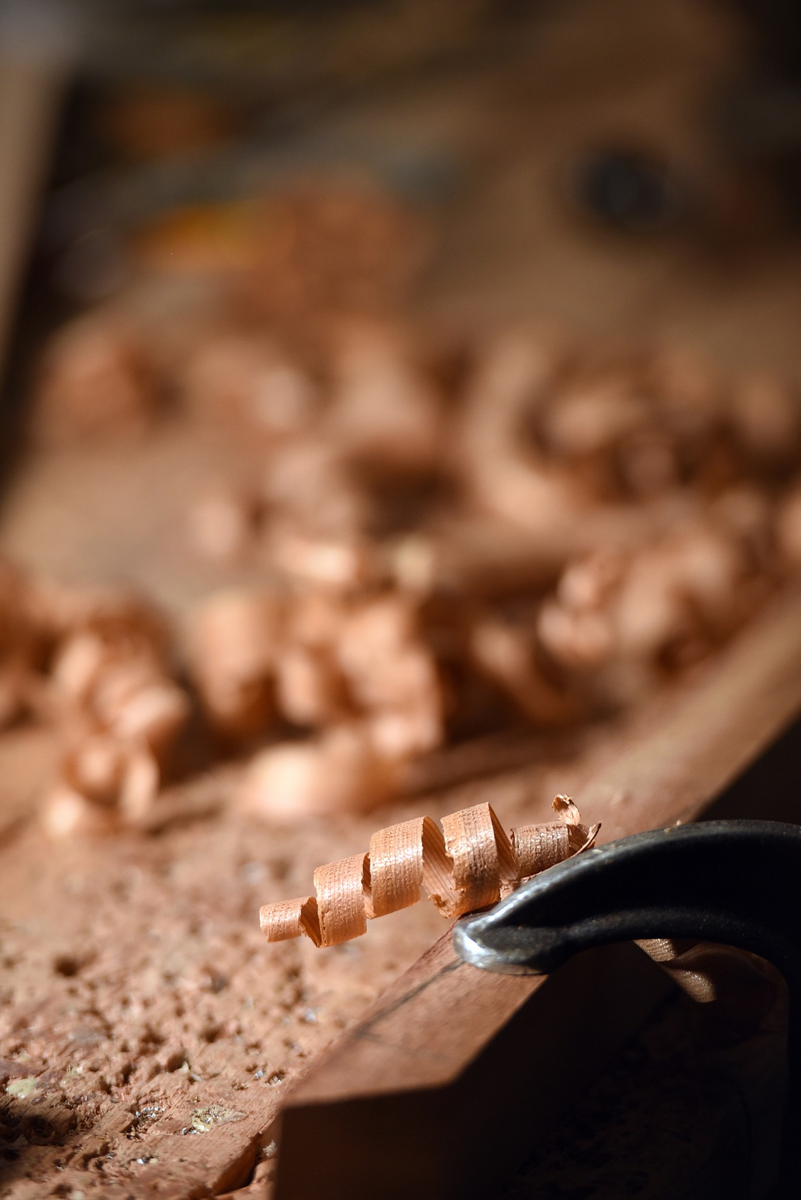 Fresh cedar wood shavings at Morley Cedar Canoes in Swan Lake.
(Brenda Ahearn/Daily Inter Lake)