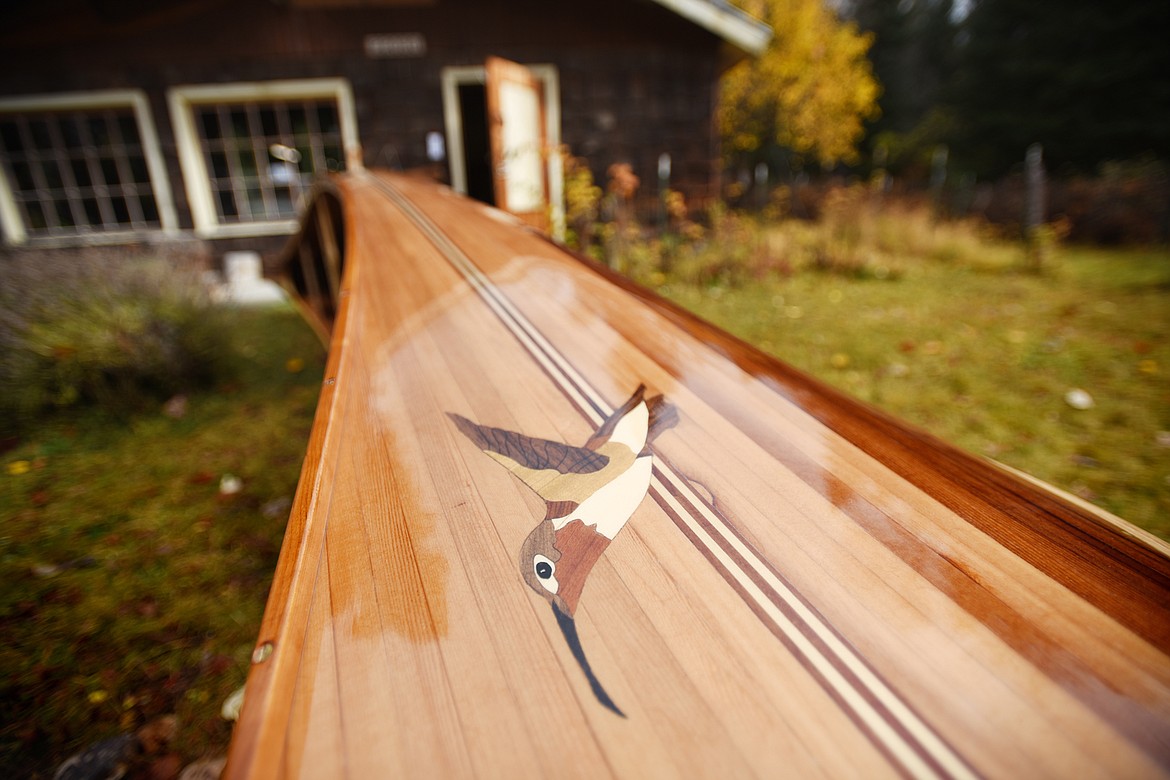 Detail of a newly made custom canoe outside Morley Cedar Canoes in Swan Lake.
(Brenda Ahearn/Daily Inter Lake)