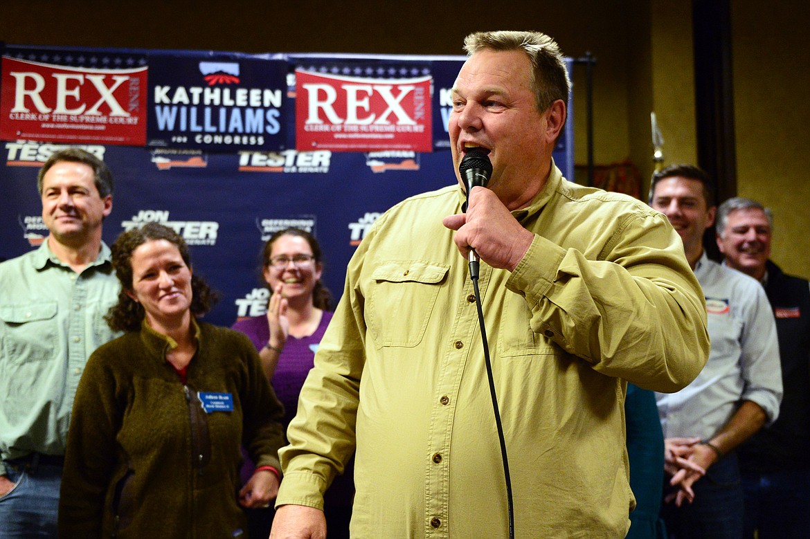 Sen. Jon Tester speaks during a Get Out the Vote rally at the Red Lion Hotel in Kalispell on Saturday. (Casey Kreider/Daily Inter Lake)