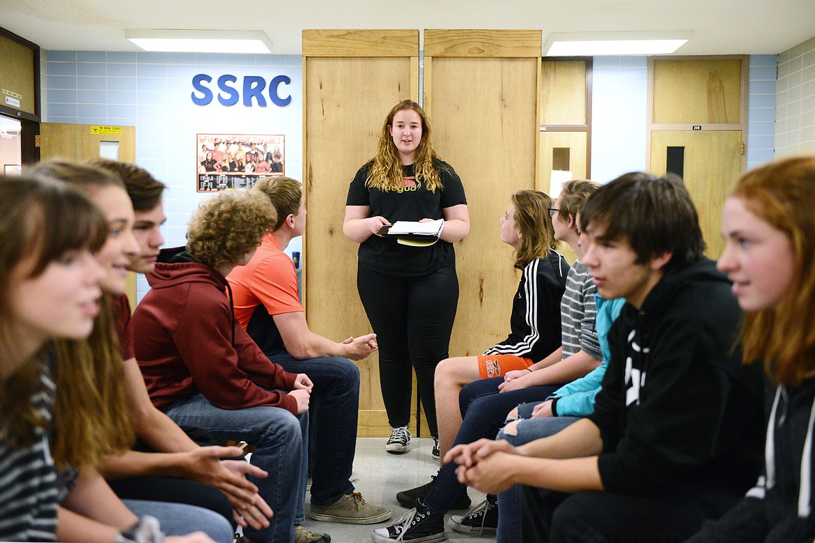 Flathead senior Annabelle Pukas practices with the speech and debate team at Flathead High School on Tuesday, Oct. 30. (Casey Kreider photos/Daily Inter Lake)