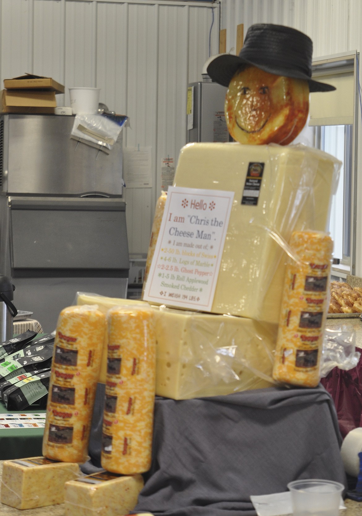 &#147;Chris the Cheese Man&#148; was on display at the Mission General Store Saturday. The display was in memory of owner Delbert Bontrager&#146;s father, Chris.